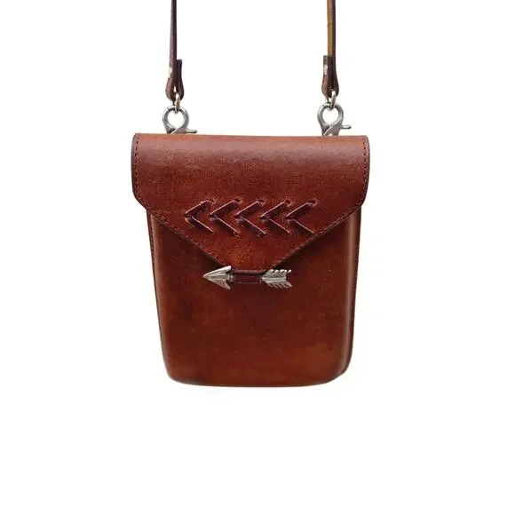 Montana West Leather Mini Crossbody Tobacco Brown Western Phone Bag - Picture 3 of 9